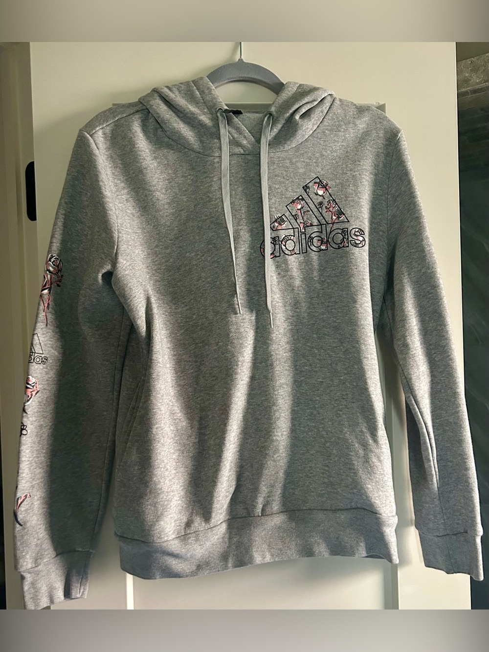 adidas Light Gray Pullover Hoodie with Drawstring